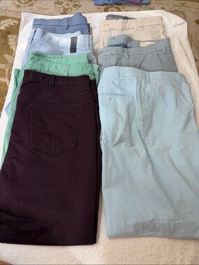 Multiples Men’s Chinos in Light Blue, Mint, Beige & Dark Burgundy